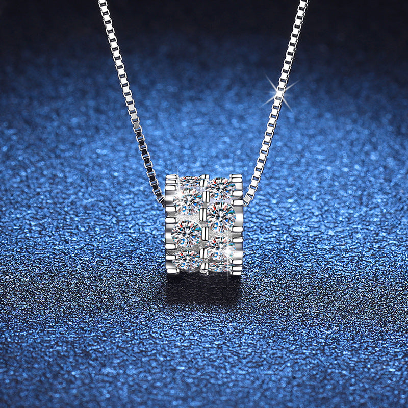 Moissanite Jewelry Necklaces – D Color Bezel Gear Necklace in 925 Sterling Silver