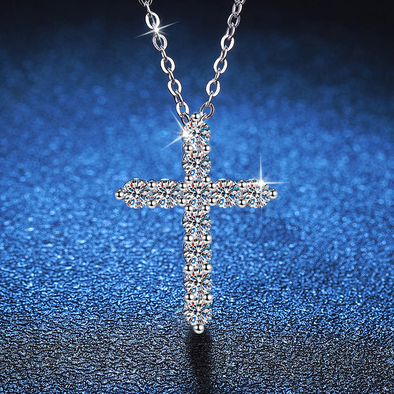 cross necklace with moissanite