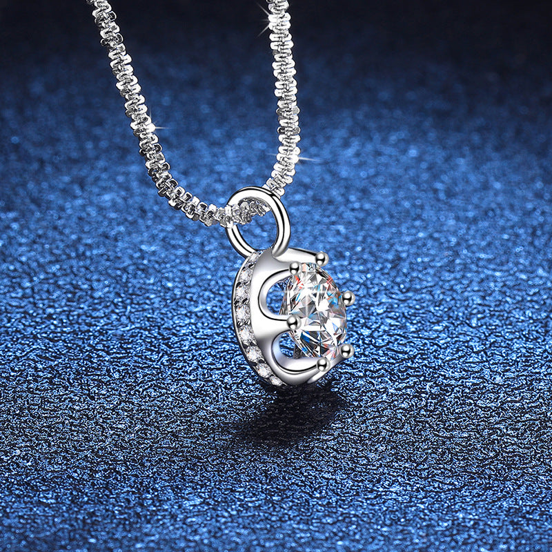 Solitaire Moissanite Necklaces – 2 Carat D Color Crown Pendant in 925 Silver