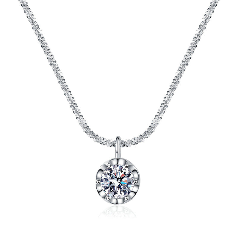 Solitaire Moissanite Necklaces – 2 Carat D Color Crown Pendant in 925 Silver