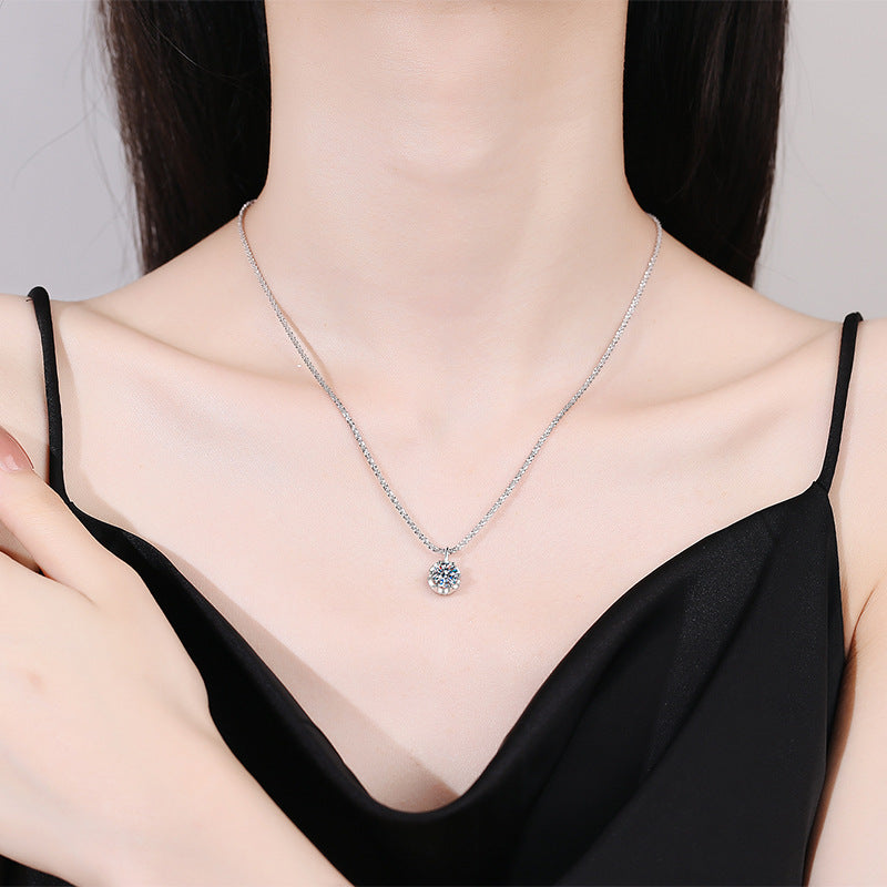 Solitaire Moissanite Necklaces – 2 Carat D Color Crown Pendant in 925 Silver
