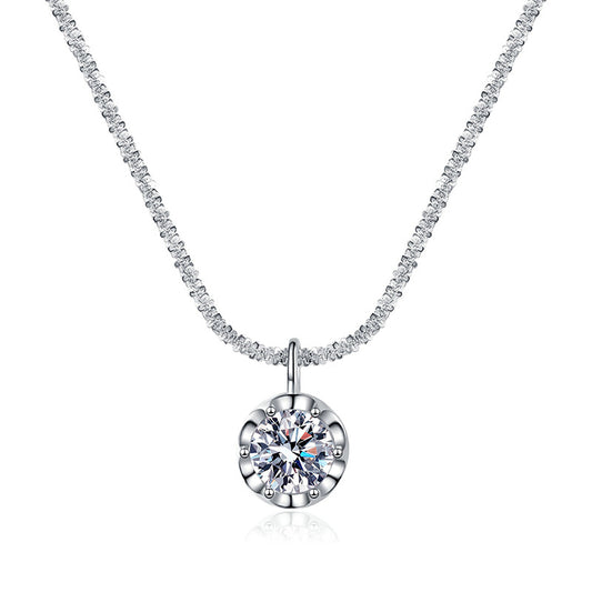 Solitaire Moissanite Necklaces – 2 Carat D Color Crown Pendant in 925 Silver