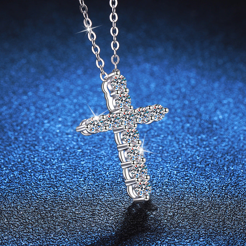 cross necklace with moissanite