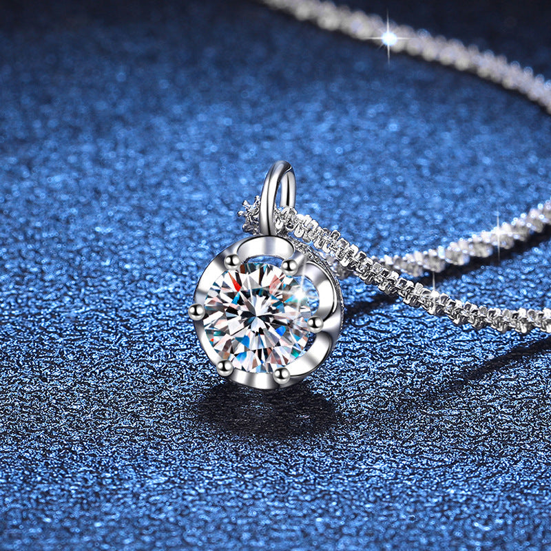 Solitaire Moissanite Necklaces – 2 Carat D Color Crown Pendant in 925 Silver
